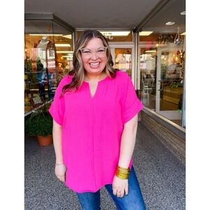 RACHEL ROY Womens PINK Plaid Short Sleeve T-shirt Blouse Plus Size 1XL